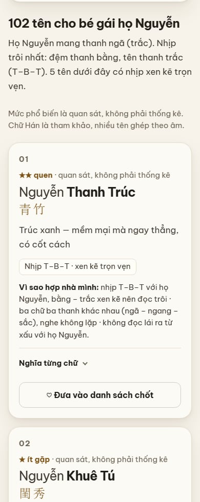 Công cụ gợi ý tên cho bé gái họ Nguyễn